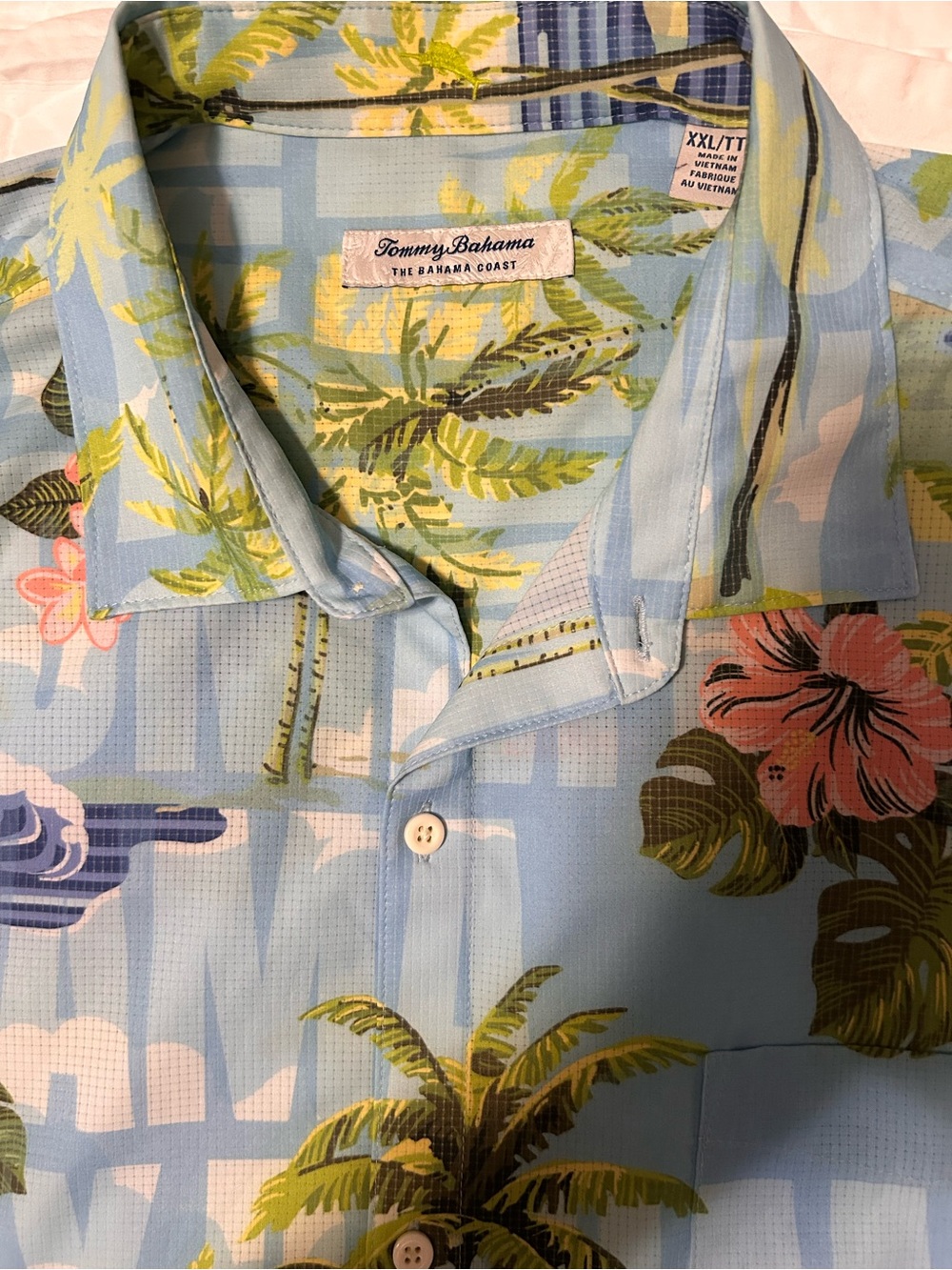 Tommy Bahama Light Blue Tropical Palm & Hibiscus Camp Shirt